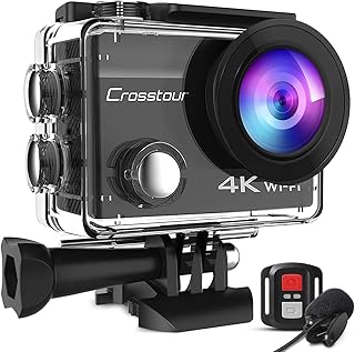 Crosstour Action Cam 4K 20MP WiFi Fernbedienung und Externes Mikrofon EIS Helmkamera Unterwasser 40m Wasserdicht