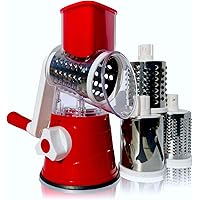 Rotary Cheese Grater with Handle, Mandoline Vegetable Slicer, 3 Stainless Steel Blades, Crank Parmesan Shredder, Fruit…