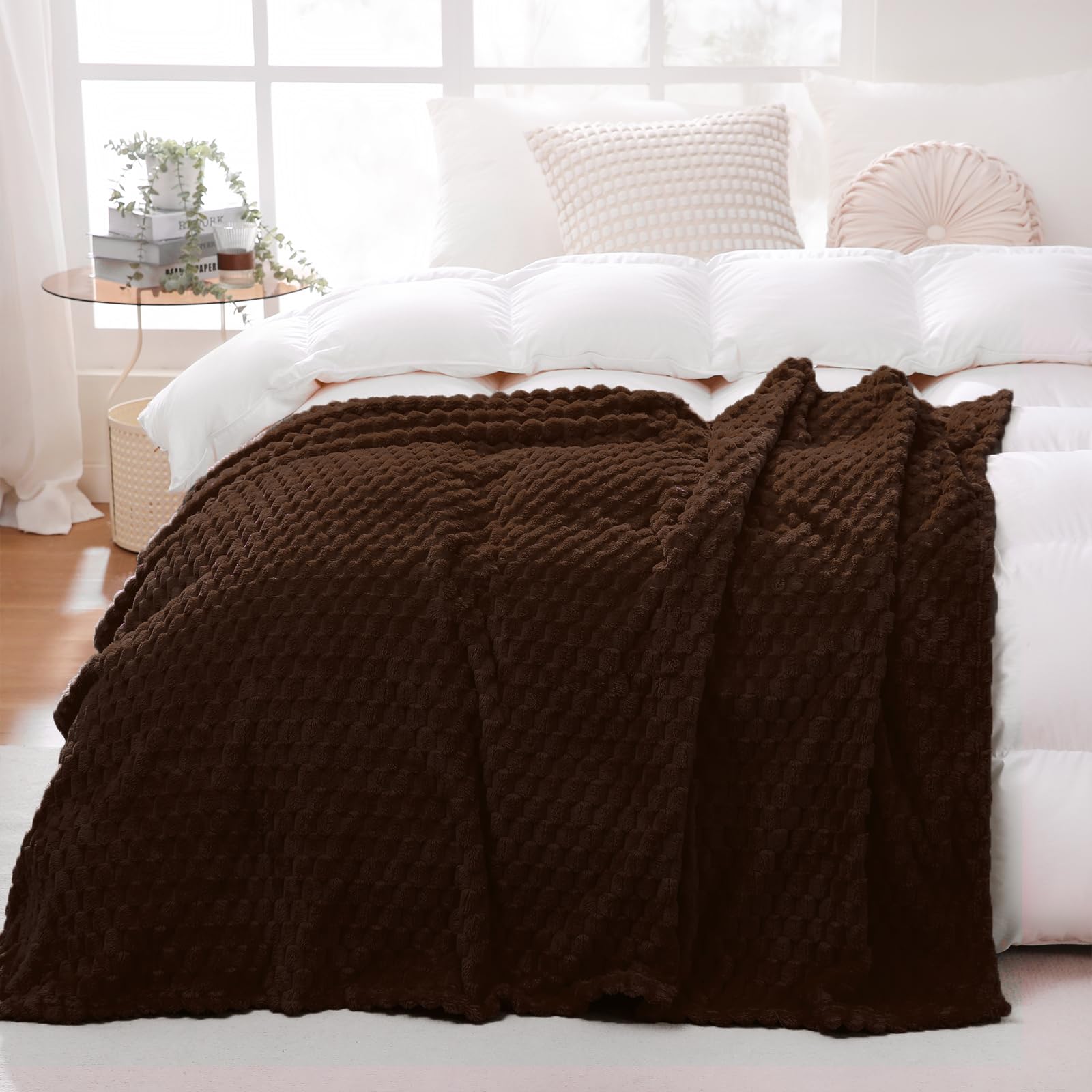 Puncuntex Brown Throw Blanket 90"×90" inches Fuzzy