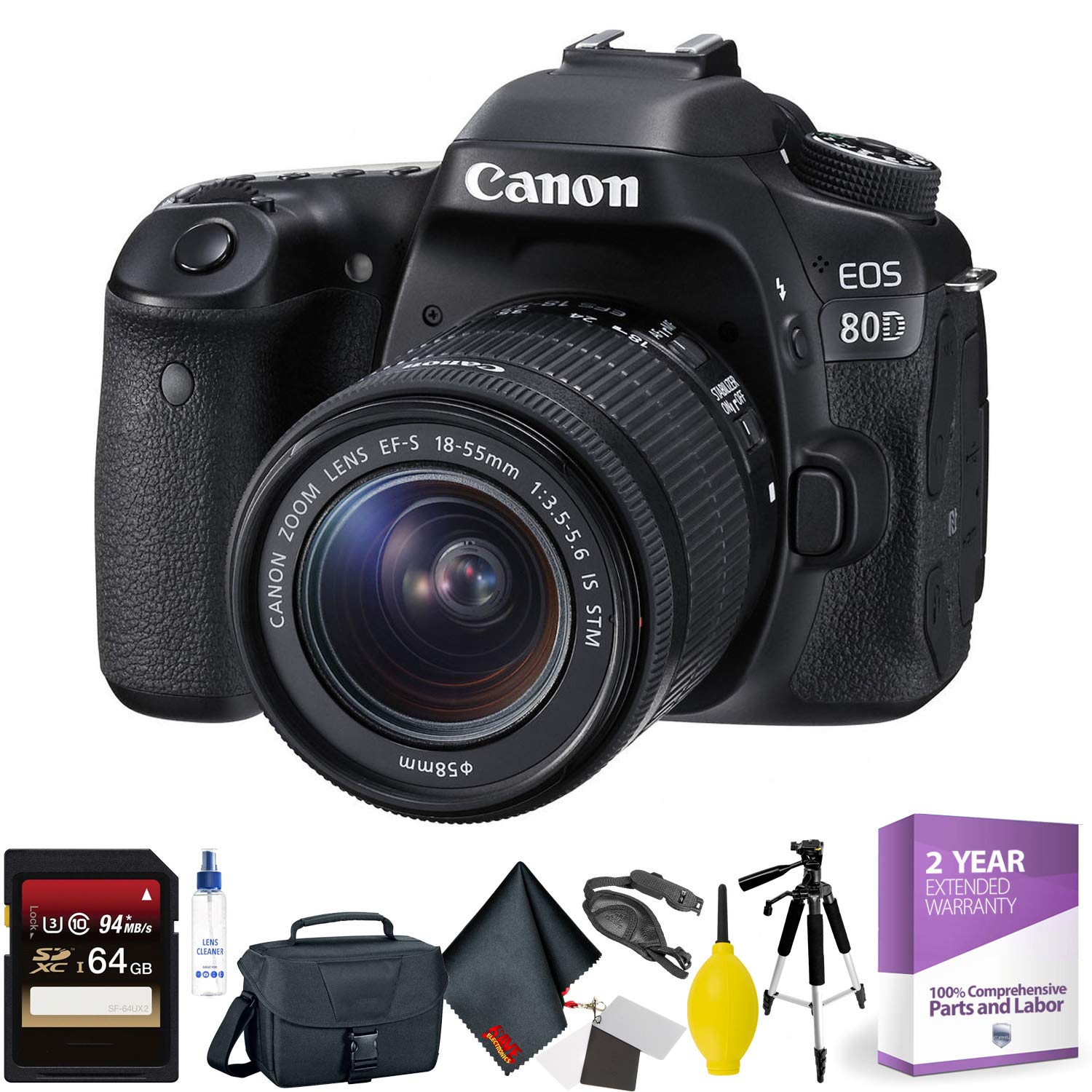 Canon EOS 80D DSLR Camera with 1855mm Lens + 64GB Memory Card