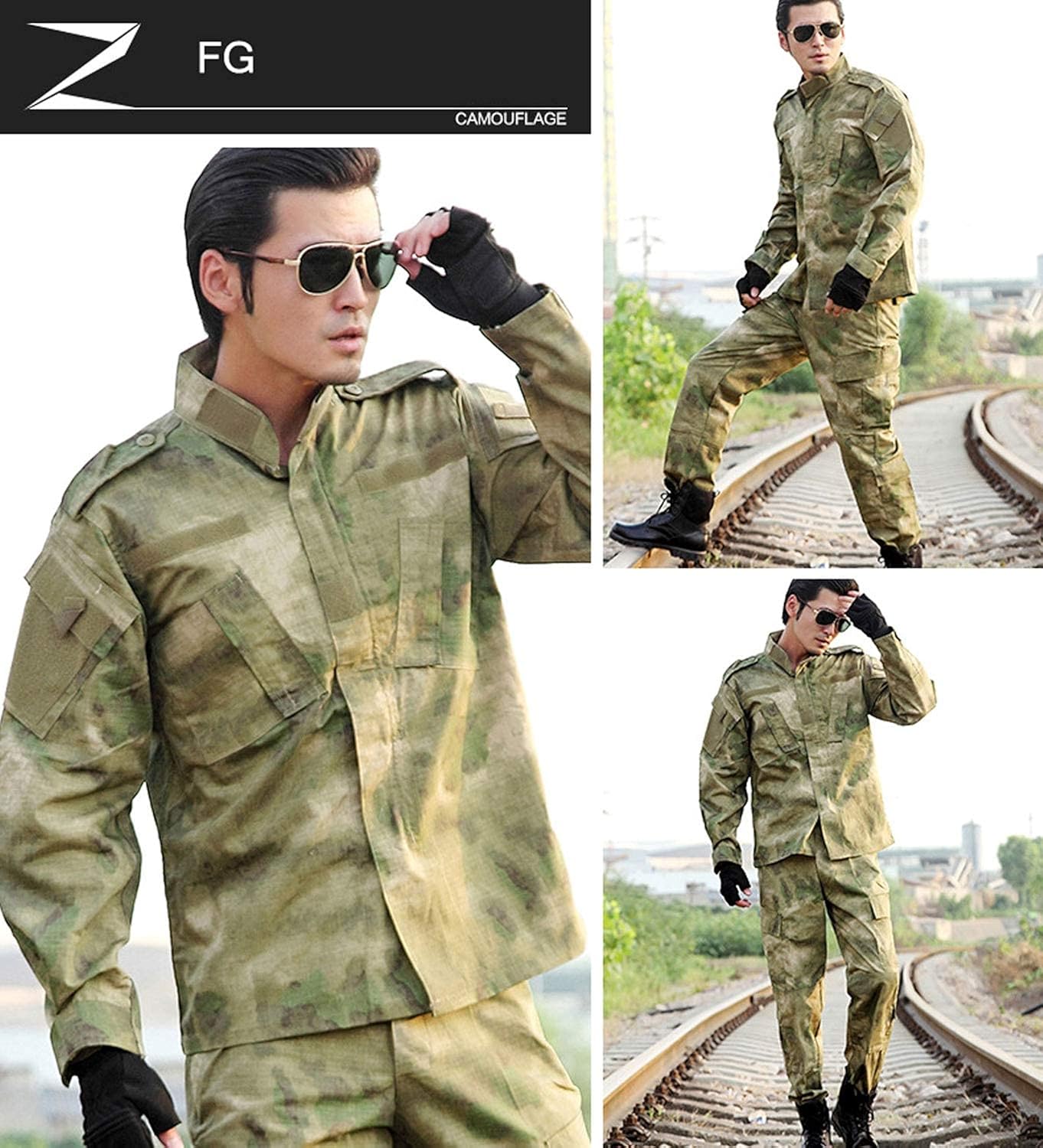 LANBAOSI Men's Tactical Jacket and Pants Military Camo Hunting ACU Uniform 2PC Set Army Multicam Apparel Suit: Clothing