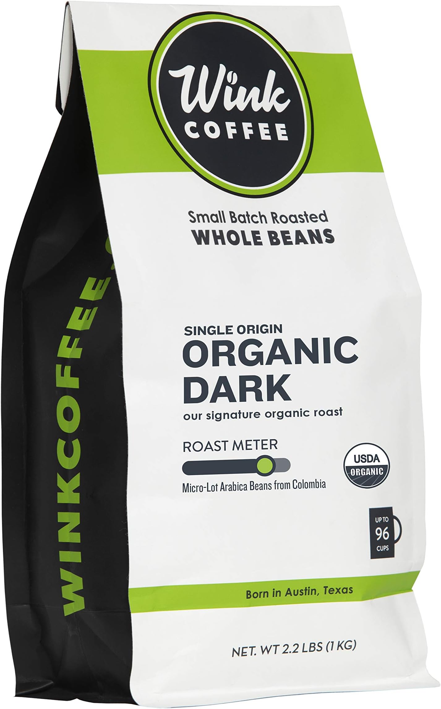 Wink Coffee Organic Dark Roast Whole Bean Coffee, Large 2.2 Pound Bag, 100% Arabica Coffee Beans, Single Origin Colombian, Rich, Smooth, Full Bodied and Complex, Sustainable