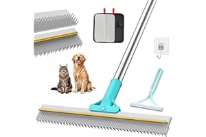 Carpet Rake, 3 in 1 Carpet Rake for Pet Hair, Pet Hair Remover with Extra-Long Thickened Brush, 54" Adjustable Handle, Cat an