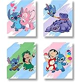 PurpleheARTs,Lilo and Stitch Watercolor Wall Art Poster Prints,Lilo and Stitch Wall Art,Set of 4 UNFRAMED ( 8''x10'' ),Posters for Girls Room,Girls Bedroom Decor,Posters for boys room