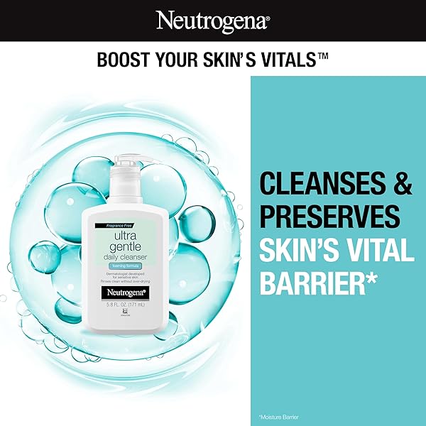 NEUTROGENA ULTRA GENTLE FOAMING FACIAL CLEANSER, FOAMING FACE WASH FOR SENSITIVE SKIN, GENTLY CLEANSES AWAY DIRT, OIL & MAKEUP WITHOUT OVER DRYING, FRAGRANCE-FREE, 5.8 FL. OZ