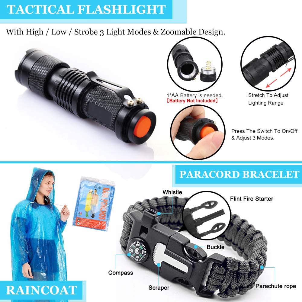 EMDMAK Survival Kit Outdoor Emergency Gear Kit for Camping Hiking Travelling or Adventures : Sports & Outdoors