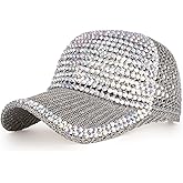 Women Men Studded Rhinestone Crystals Adjustable Ponytail Mesh Baseball Cap Shiny Bling Casual Sports Cap Breathable Sun Hat