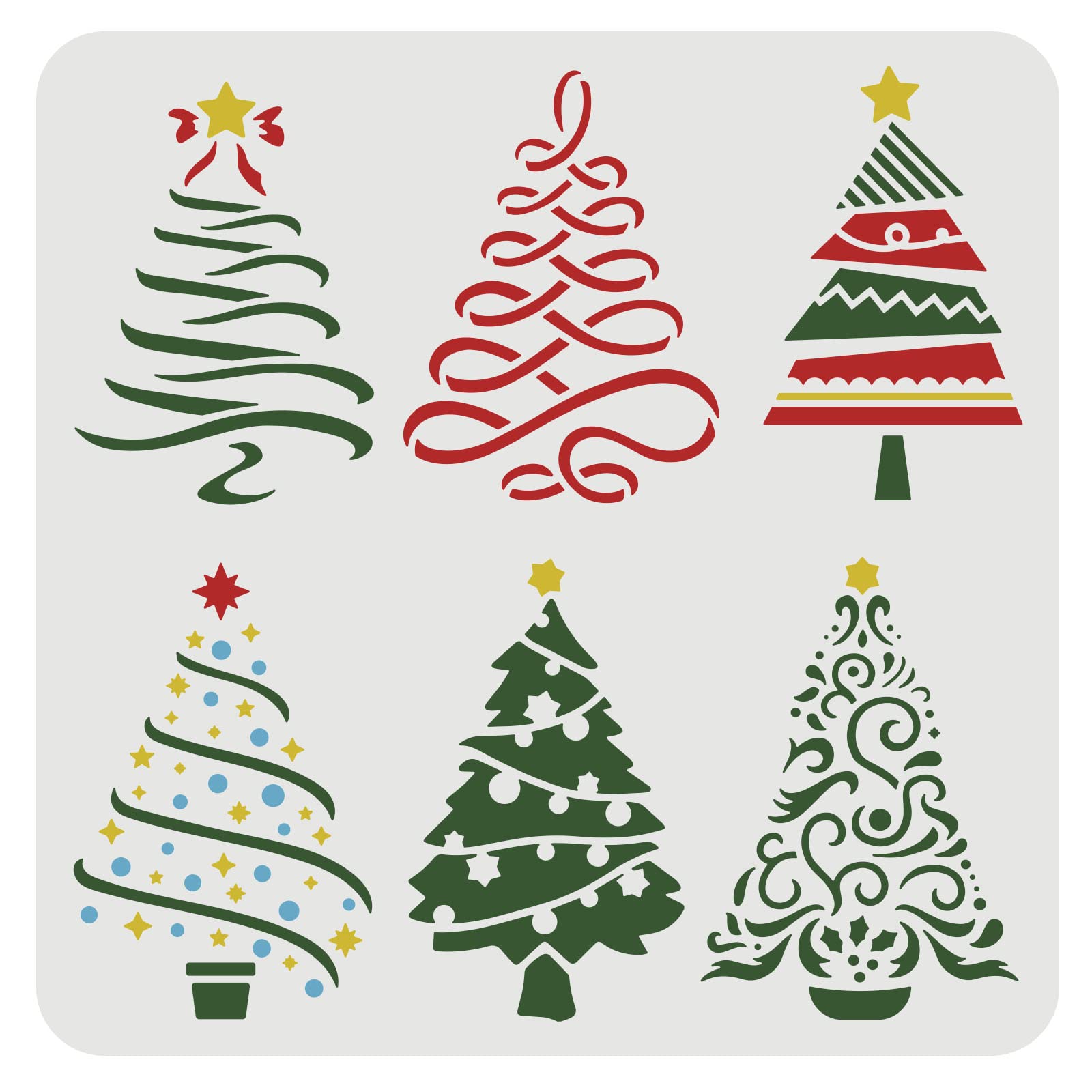 FINGERINSPIRE Christmas Tree Stencils - 30x30cm, 6 Different Patterns with Stars, Reusable Plastic Stencils for Painting on Wood, Floor, Wall, Window