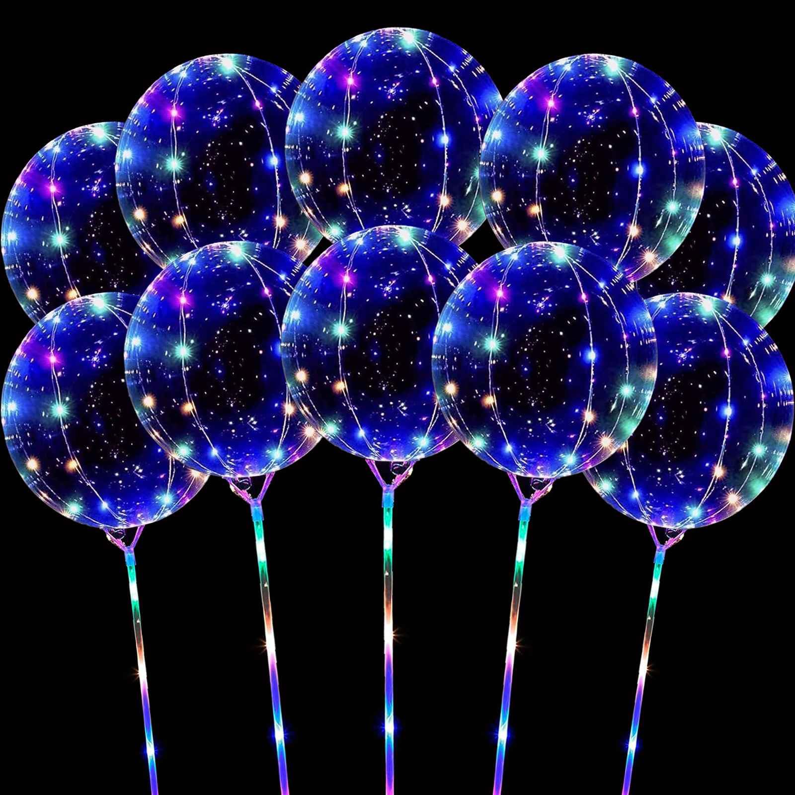 Photo 1 of Hokoad 10 Pack LED Balloons with Sticks, 15Pcs 20 Inch Clear Bobo Balloons Light Up Helium Glow Bubble Balloon Lights for Party Supplies Valentines Decor (Colorful)