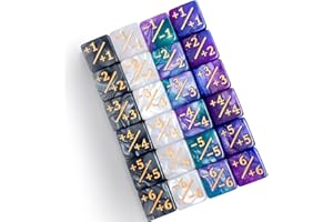 QIAN SIMAI 24Pieces Token Counter Dice| Galaxy Mix White Black D6 Dice Set for MTG CCG Board Game