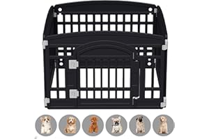 GUPAMIGA Pet Playpen Foldable Gate for Dogs Heavy Plastic Puppy Exercise Pen Small Pets Fence Puppies Folding Cage 4 Panels for Puppies and Small Dogs House Black (33.5x33.5 Inches)