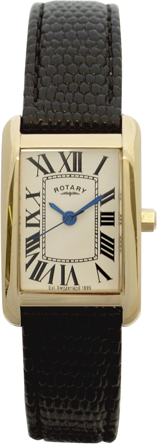 Rotary Ladies Gold Plated Square White Dial Leather Strap Watch Amazon