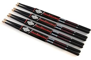 Drum sticks (4 Pairs) | 5B Drum Sticks | Classic Wood tip Drumsticks For Warm, Rich tones, Oak Drumsticks, Black, Rhythm Bytes New Beat Bladez Series, 4-Pack
