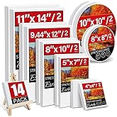 14 Packs Stretched Canvases for Painting, Multi Pack 11x14, 9.44x12, 8x10, 5x7, 4x4, Round Canvas with 8x8,10x10(2 of Each), Blank Primed Canvas, for Oil Paint, Acrylic Paint, for Beginners, Artists.