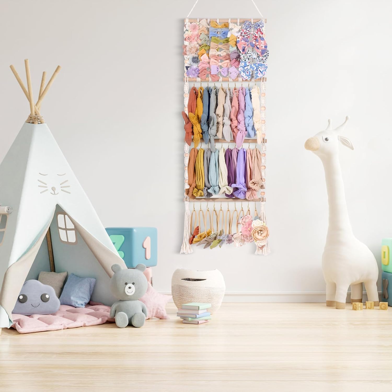 VISATOR Headband Holder Bows Organizer For Girls Hair Bows Holder Baby Headband Hair Accessories Organizer For Baby Bow Hanger Storage For Girls Hair Bows For Toddler Room Wall Decor (W1)