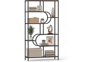 Giantex 5-Tier Bookshelf, Tall Etagere Bookcase w/Open Storage Shelves, Industrial Geometric Display Shelf w/U Shape, Metal F