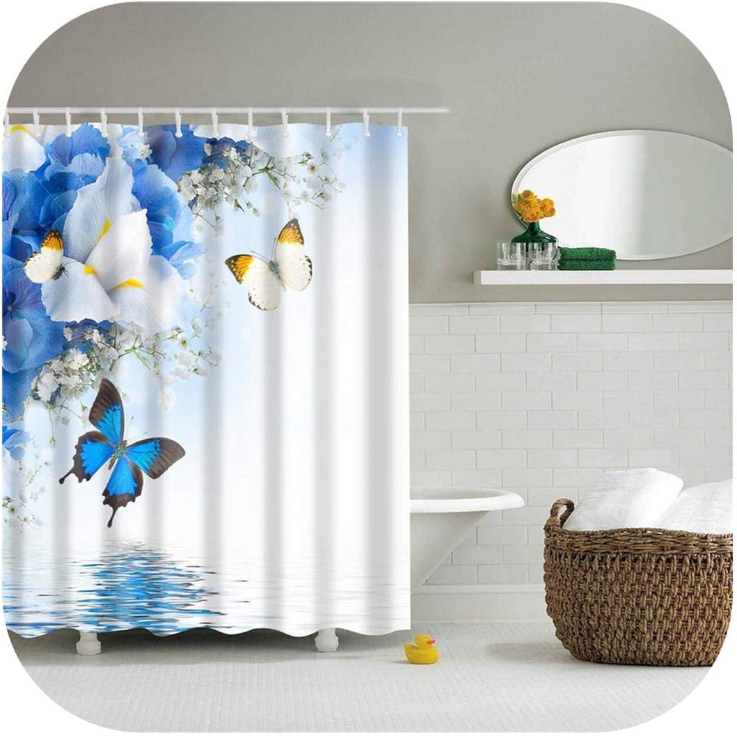 Green HX Cortina de Ducha Bonita Cortinas de baño Animales Mariposas Estampados de baño a