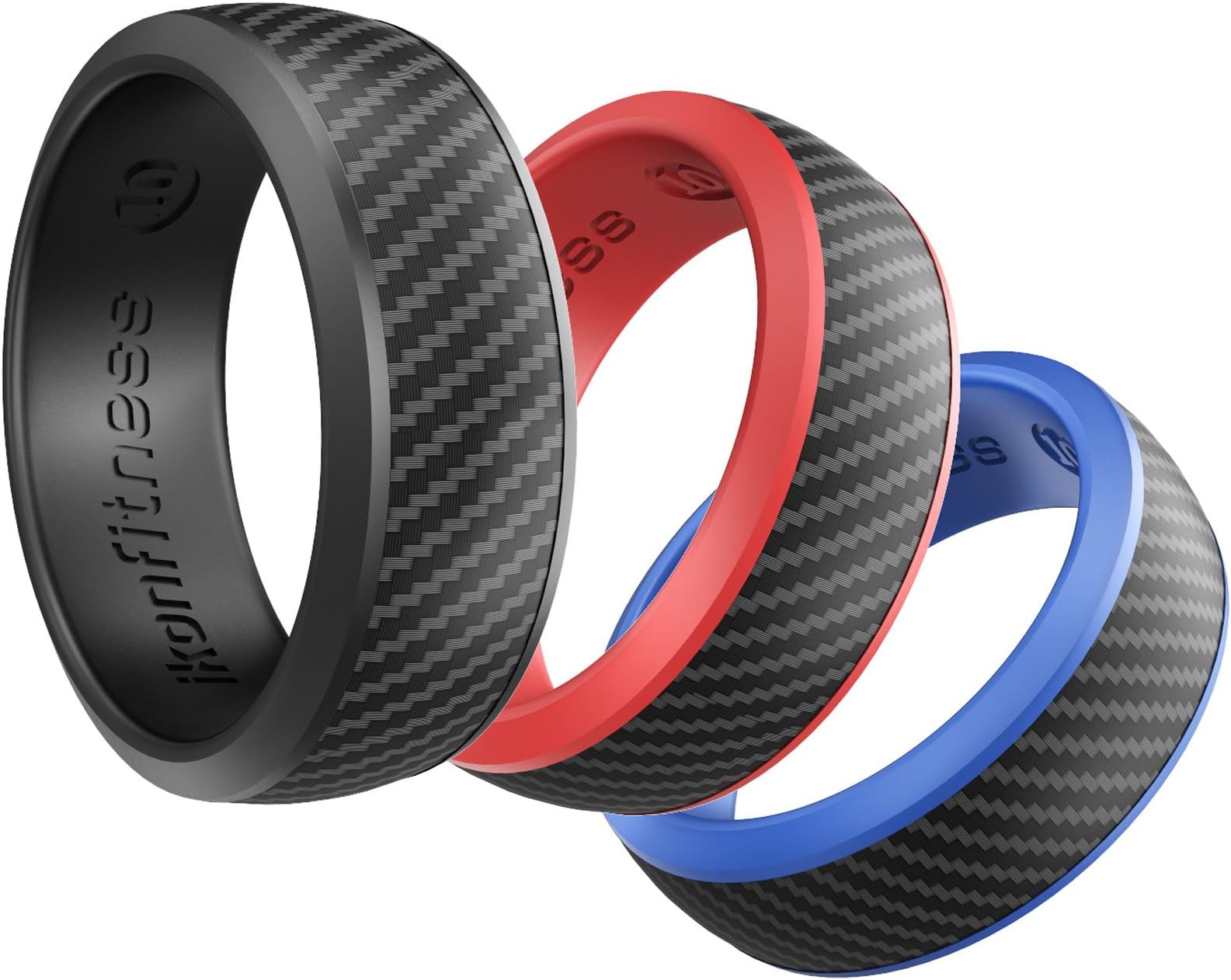 Silicone Ring for Men - 3 Pack Comfortable Fit, Skin Safe, Non-Toxic, Antibacterial Rubber Ring by Ikonfitness - Black, Blue, Red - Come with a Gift Box