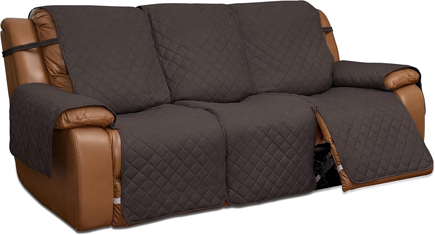 Slipcovers - Easy-Going Recliner Sofa Cover, Reversible Couch Cover for 3 Seat Recliner, Split Sofa Cover for Each Seat, Furniture Protector with Elastic Straps for Kids, Dogs, Pets(3 Seater, Chocolate/Beige)