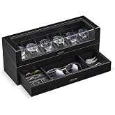 ProCase High End Wooden Watch Box for Men, 2-Layer Wood Watch Display Case Men's Jewelry Organizer Box with Drawer -6 Slot, Black