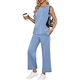 ANRABESS Womens 2 Piece Outfits Summer Beach Vacation Clothes Spring Travel Airport Casual Wide Leg Pants Lounge Sets