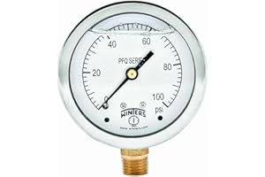 WINTERS INSTRUMENTS Winters 2-1/2" Dial Size, Liquid Filled Industrial Pressure Gauge, Brass Internals, 304 Stainless Steel Case, Single Scale 0-100 psi, 1.5% Acc, 1/4" NPT Bottom Mount, Glycerin Filled Pressure Gauge