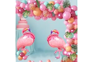Tropical Flamingo Balloon Arch Garland Kit, Meegoo 99 Pcs Hot Pink Gold Confetti Balloons, 40in Flamingo Balloons Tropical Pa