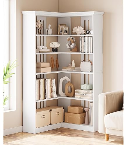 APPLE HOUSE タンス Amazon.com: IDEALHOUSE Corner Bookshelf 72.8in Farmhouse Bookcase