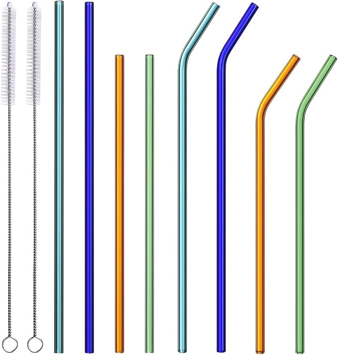 ALINK Skinny Glass Straws, 10.5" + 9" Long, 7 mm Slim
