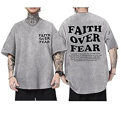 Kelxjia Christian Shirts for Men Faith Over Fear