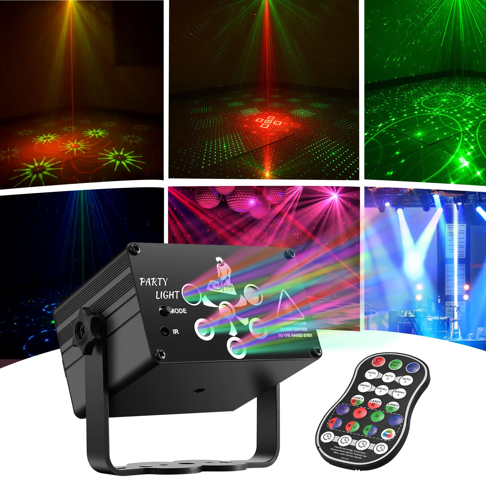 Errum Dj Lights Party Lights, Sound Activated Disco Light with 120 Patterns Effects, Mini LED Party Lamp with Remote Control for Halloween Christmas Birthday Karaoke Bar, Black