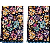 Artoid Mode Suger Skulls Floral Day of The Dead Kitchen Towels Dish Towels, 18x26 Inch Halloween Decoration Hand Towels Set of 2