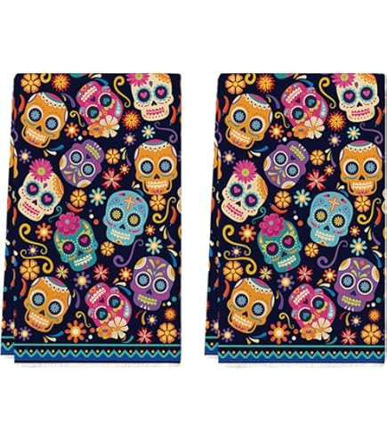 Amazon.com: Day of The Dead Sugar Skull Set of 2 Decorative Towels