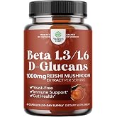 Beta Glucan 1,3/1,6 D-Glucans Capsules, Immune Support Supplement - 60 Ct | Beta Glucan Supplement sourced from Reishi Mushroom - Suprerior to Yeast Derived Beta Glucan Supplement