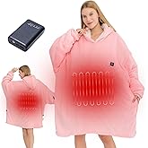 CYMULA Heated Hoodie Blanket, Wearable Heated Blanket Hoodie Oversized Portable Cordless Heating Wearable Blankets, 3 Heat Settings Electric Hooded Gifts for Women Men with Power Bank, Pink
