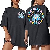 Magical Shirt Women Oversized Magic Kingdom Shirts: Happiest Place on Earth Shirt Cute Castle Graphic Family Holiday Tee Tops