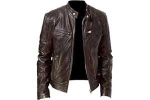 SWJGLITTR Men Slim Fit Motorcyle Leather Jacket Zip-Up Windbreaker Leather Jackets Lightweight PU Vintage Biker Coat