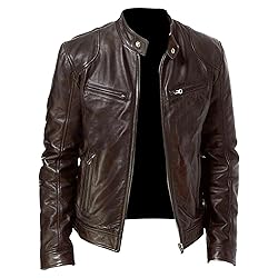 SWJGLITTR Men Slim Fit Motorcyle Leather Jacket