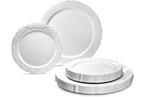 OCCASIONS 50 Plates Pack (25 Guests)-Vintage Wedding Party Disposable Plastic Plate Set -25 x 10.25 inches Dinner + 25 x 7.5 