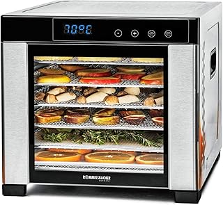 ROMMELSBACHER Dörrautomat DA 900, große Dörrfläche 0,6 m², inkl. 6 Edelstahl-Dörrtabletts, 1 Dörrgitter, 1 Dörrmatte, LED-Display, 24 Std. Zeitschaltuhr, Temperatur einstellbar (35 °C – 75 °C)