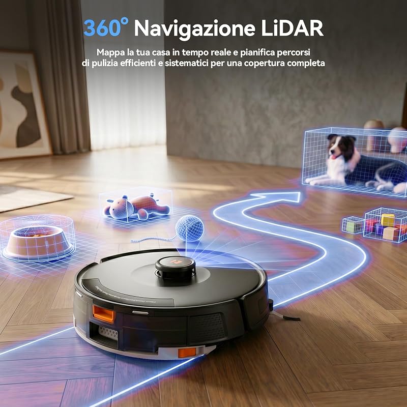 D8 Pro Aspirapolvere Robot Lavapavimenti, 38000Pa Aspirapolvere Robot con Mappatura, Anti-Avvolgimento Peli, Navigazione LiDAR, Robot 4-in-1 Aspira e Lava per Pavimenti/Moquette