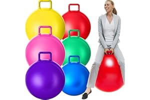 Lewtemi 6 Pcs Hopper Ball Carnival Outdoor Games 22 Inch 29 Inch Jumping Hopping Inflatable Bouncing Ball with Handle and Air Pump for Kids Sport Exercise(Red, Blue, Green, Pink, Yellow, Purple)
