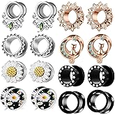 Suotarn 8 Pairs Ear Gauges For Women Black Internally Flare Earrings Plugs Gauges For Ear Stainless Steel Plug Tunnel Piercing Stretcher Kit 00g 0g-5/8'' inch