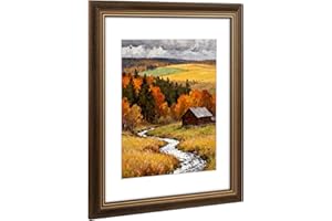 Golden State Art 14x18 Picture Frame Brown Gold Trim - Solid Wood Frame With Tempered Glass - Fits 14x18 without & 11x14 In P