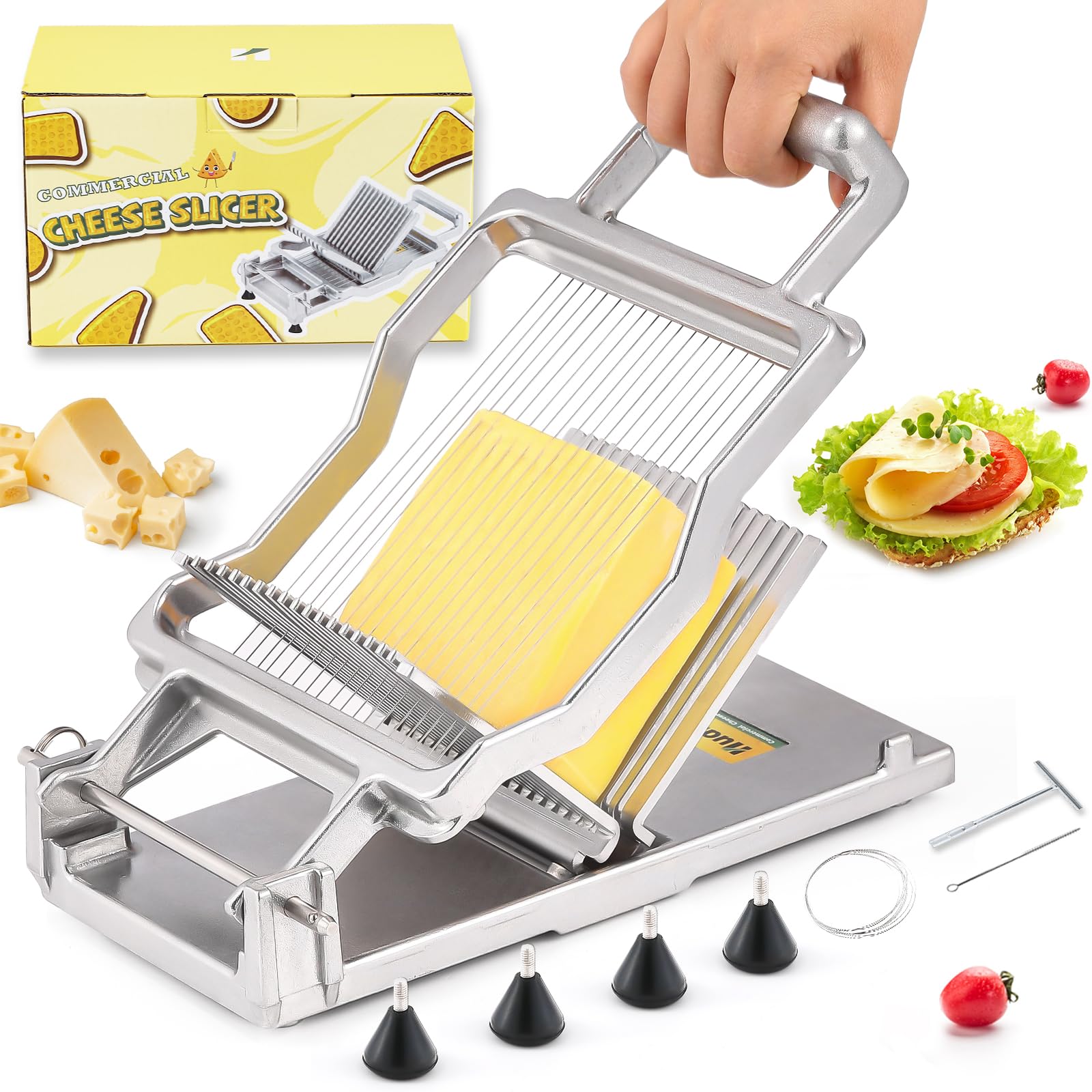 Huanyu Commercial Cheese Slicer with 0.5cm Cutting Board Stainless Steel Cheese Cutter with Wire Multifunctional Wire Cutter for Cheese, Butter and Luncheon Meat