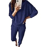 PRETTYGARDEN Women's Fall 2 Piece Lounge Set Long Sleeve Tops Ribbed Pants Spring Matching Sweatsuit Travel Outfits Clothes