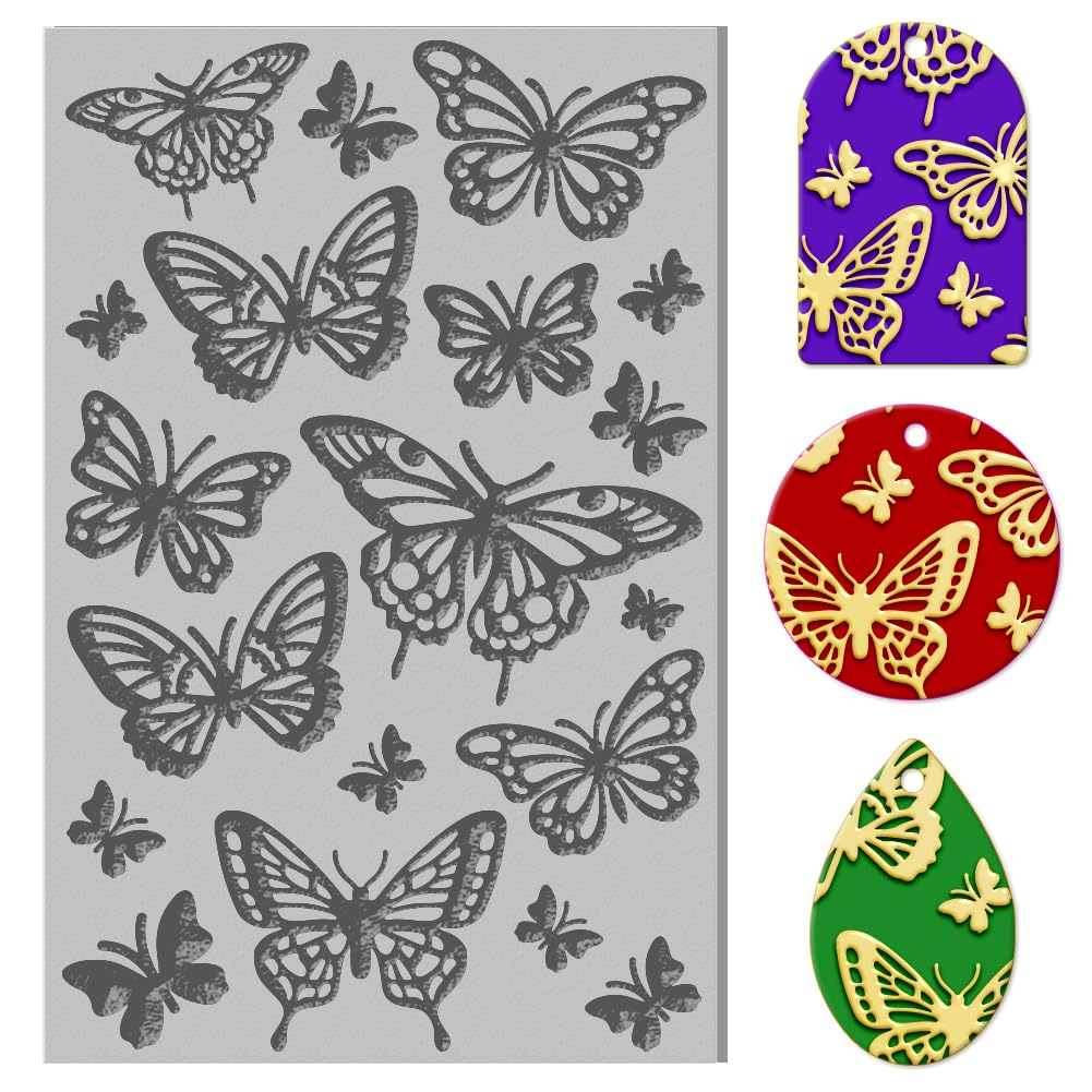 CHGCRAFT Butterfly Polymer Clay Texture Sheets Rubber Clay Texture Mat Polymer Clay Texture Tools Used for DIY Stamp Art Painting and Jewelry Making