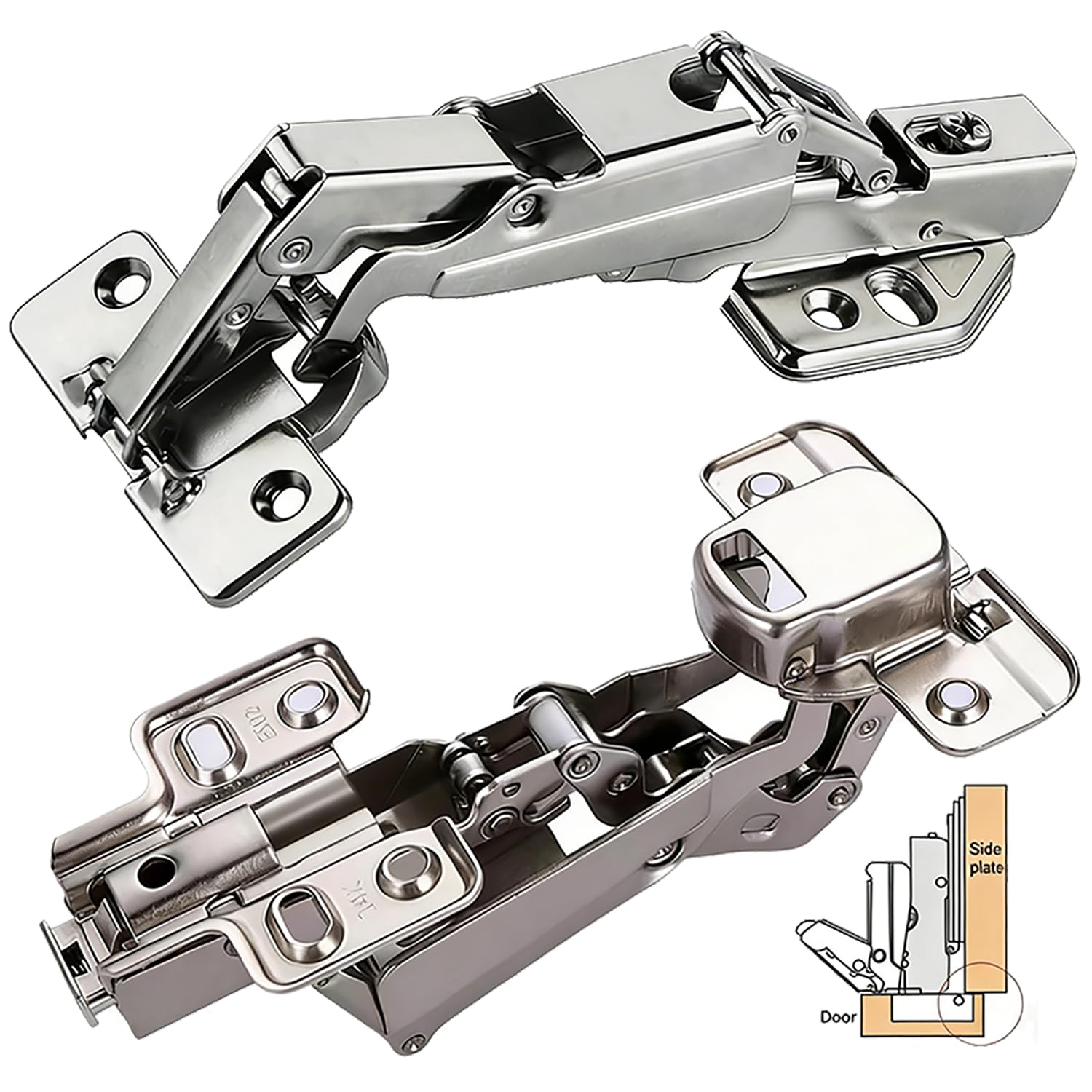 2 Pcs Kitchen Cabinet Door Hinges 165 Degree Kitchen Cupboard Hinges Soft Close Corner Kitchen Cabinet Hinges Folding Mute Cabinet Hinges (Middle Curved Half Cover)