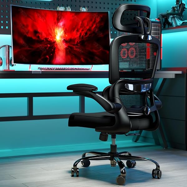 TRALT OFFICE CHAIR ERGONOMIC DESK CHAIR, 330 LBS HOME MESH OFFICE DESK CHAIRS WITH WHEELS, COMFORTABLE GAMING CHAIR, HIGH BACK OFFICE CHAIR FOR LONG HOURS (BLACK)