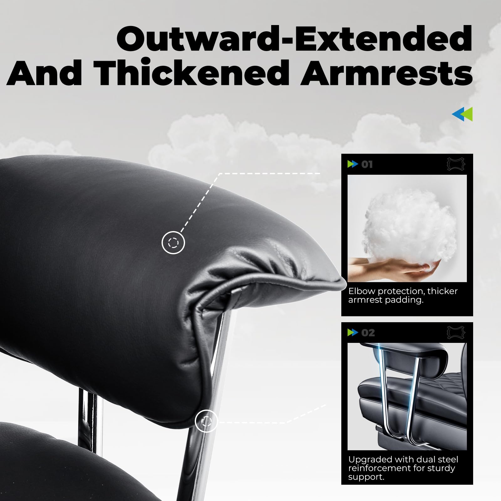 COMHOMA Big and Tall Office Chair, High Back Leather Gaming Chair with Footrest, Executive Ergonomic Office Chair with Pocket Spring Lumbar Support and with Outward Fixed Soft Armrests - Image 5